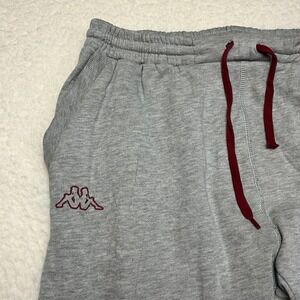 Kappa Mens Large Gray Sweatpants Joggers Embroidered Logo Red Drawstring